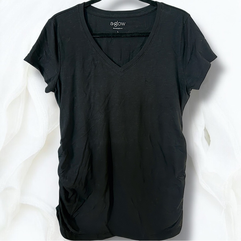 a:glow Black Fitted Short Sleeve Maternity Top L